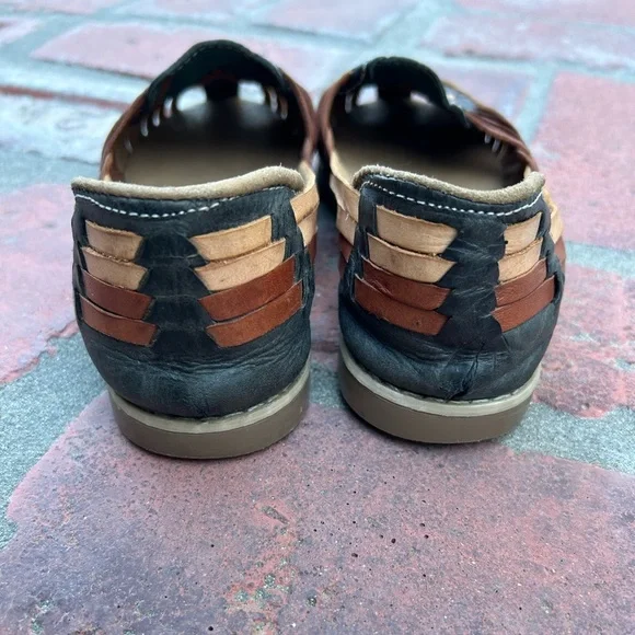 Woven Huarache Leather Sandals Size 6 Tan Black Brown Gold EUC - Picture 6 of 7